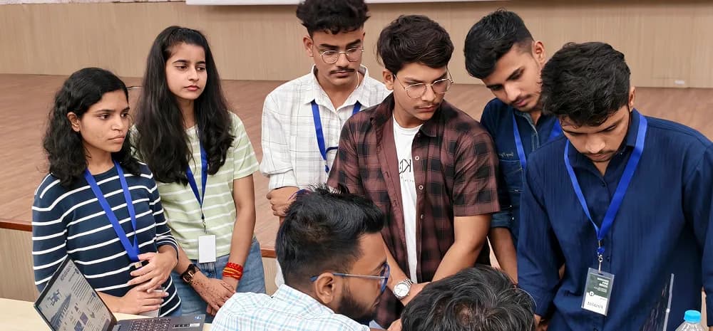 Students building at a campus hackathon