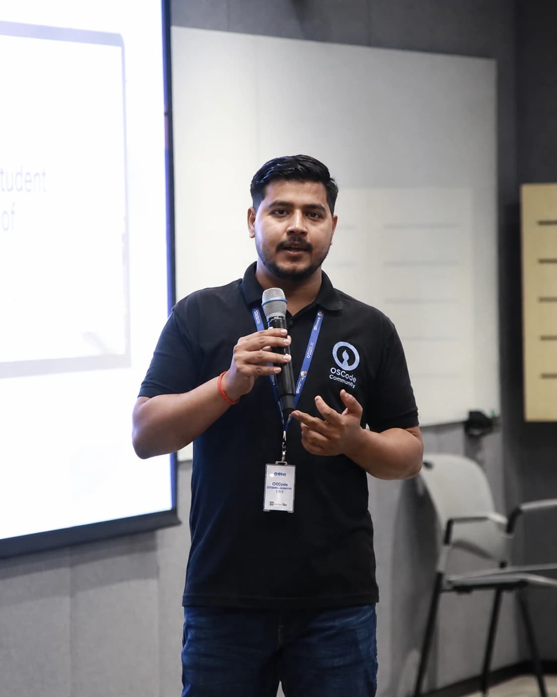 A chapter lead presenting chapter progress to their team