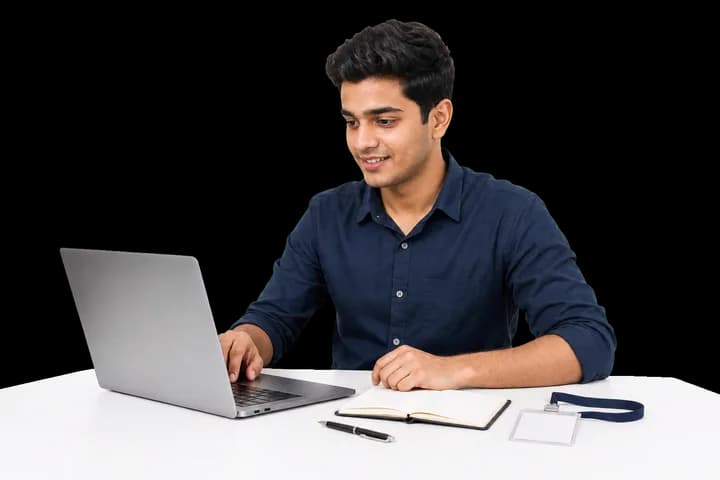 Student filling in the application form on a laptop